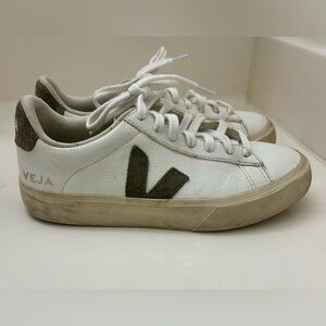 VEJA Campo White Leather Khaki Suede Sneakers Women's size 6.5